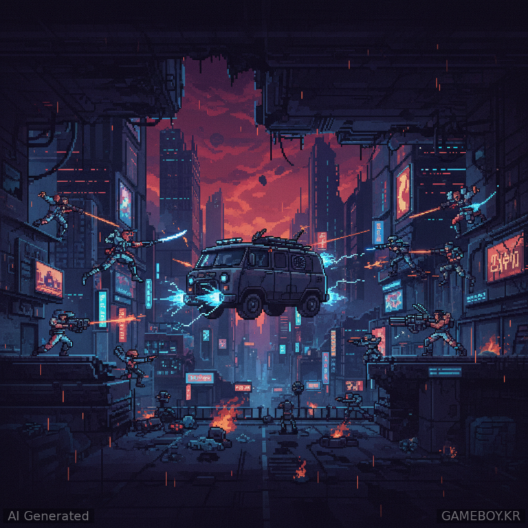 Synchro - Komisoft - 2D roguelike game that immerses you in a post-apocalyptic cyberpunk world with synchronized turn-based combat, a flying UAZ van, and a rebellion against a corporation.