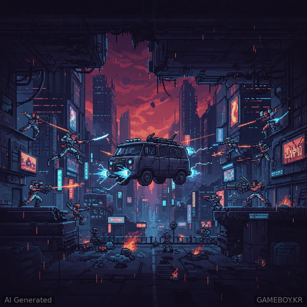 Synchro - Komisoft - 2D roguelike game that immerses you in a post-apocalyptic cyberpunk world with synchronized turn-based combat, a flying UAZ van, and a rebellion against a corporation.