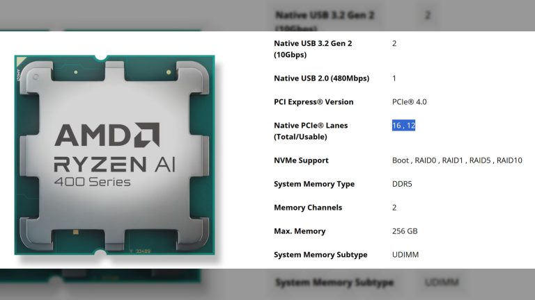 AMD Ryzen AI 400 Comes With Up to 12 Usable PCIe 4.0 Lanes, GPUs Limited to x8 Connection
