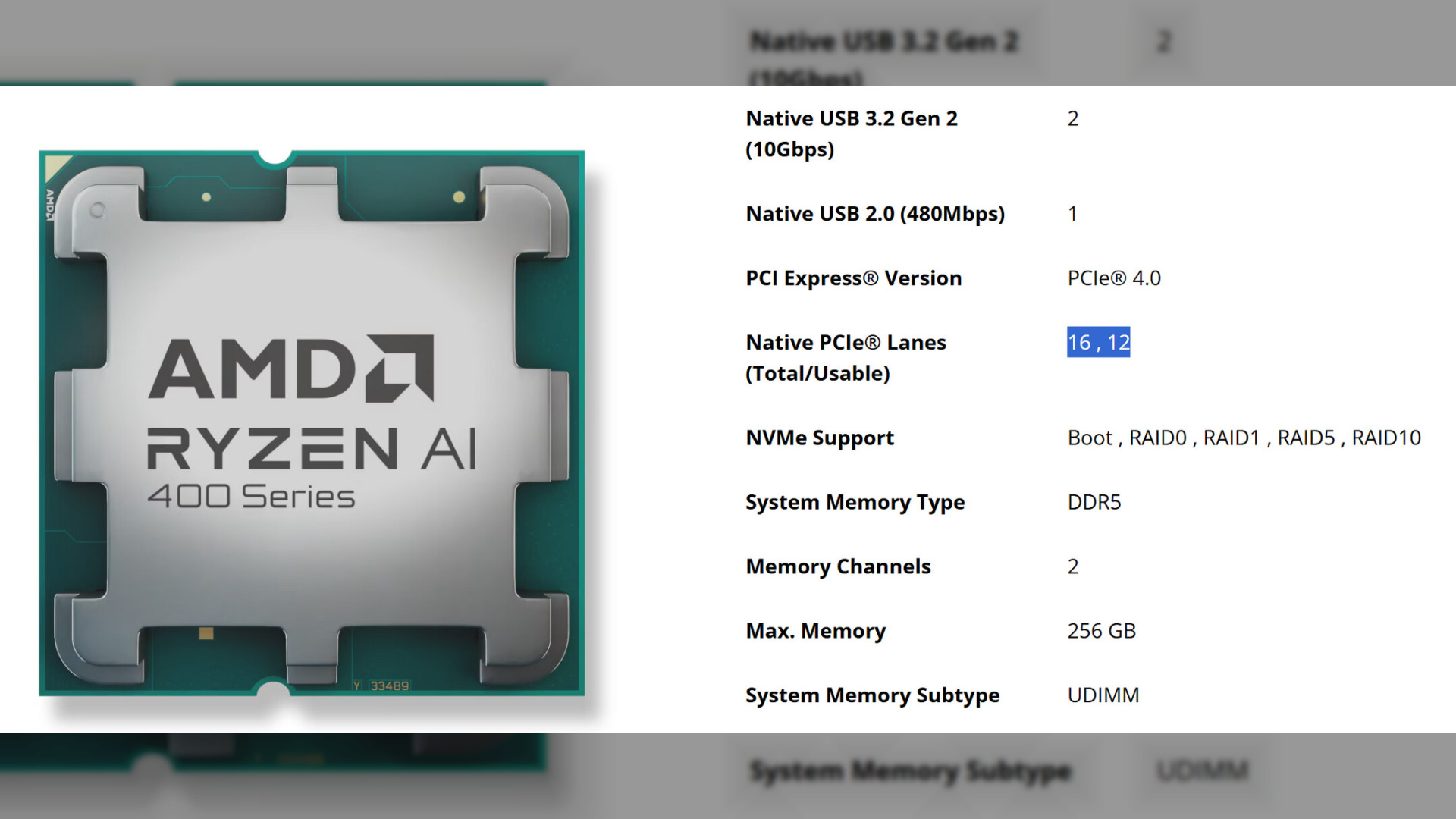 AMD Ryzen AI 400 Comes With Up to 12 Usable PCIe 4.0 Lanes, GPUs Limited to x8 Connection