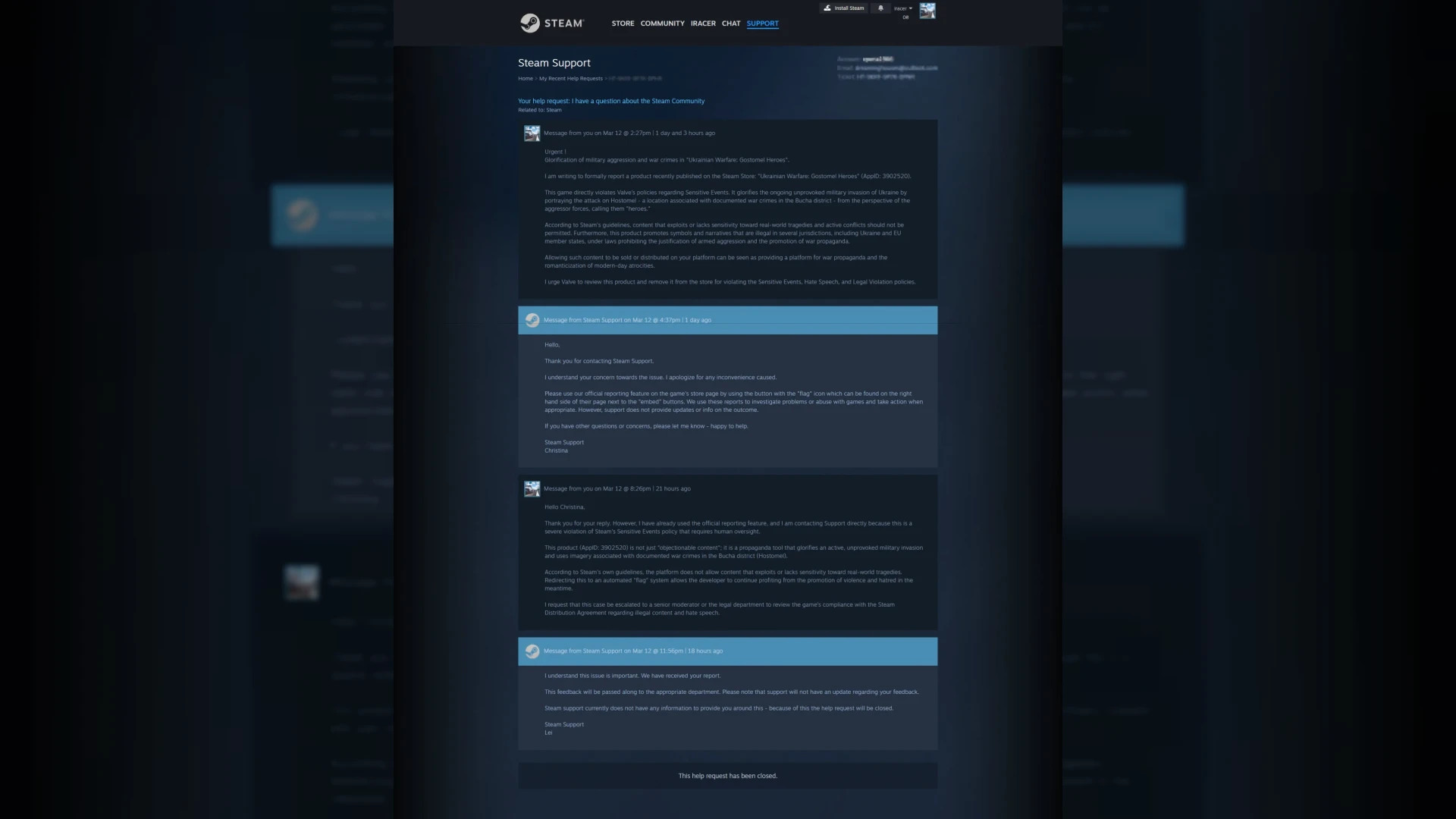 Steam is allowing a game that glorifies the Bucha/Hostomel atrocities as "Heroism." This is a dangerous precedent for the platform.