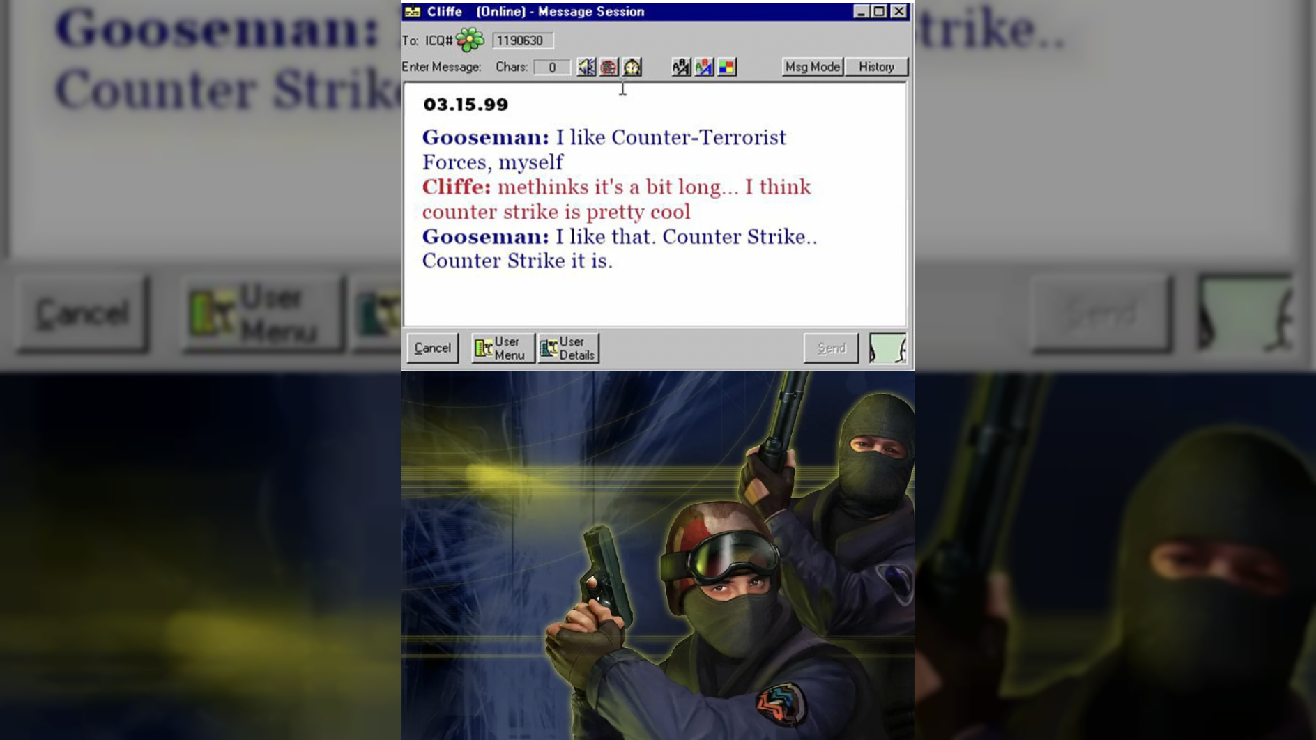 15.03. 1999 (27 years ago) ICQ chat where the name Counter-Strike was decided
