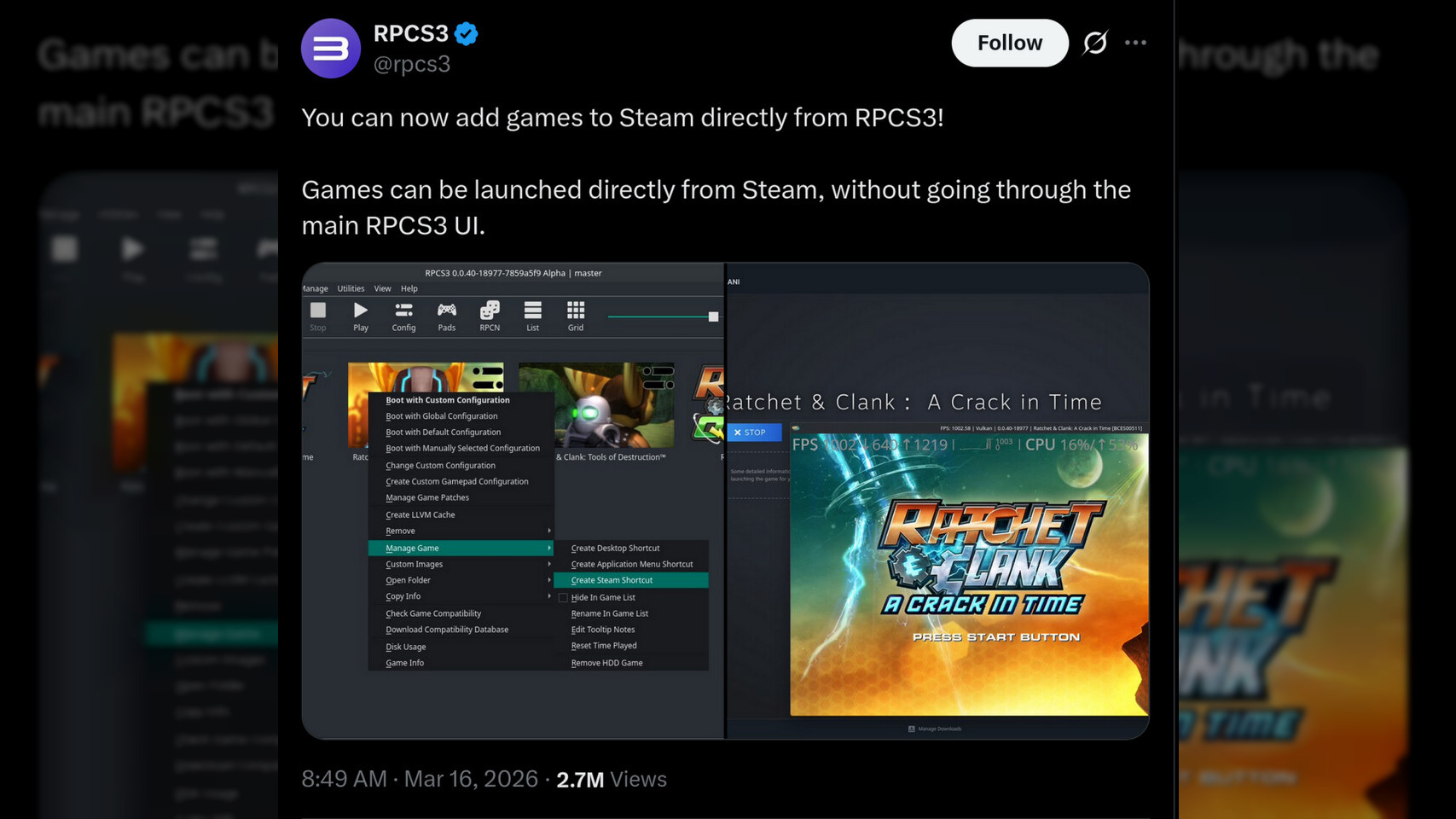 RPCS3 Adds Support for Steam Library Integration in Latest Update