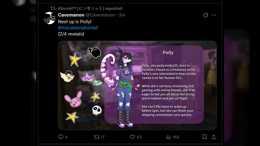 Another new character reveal for Volcaldera Ashfall, meet Polly!