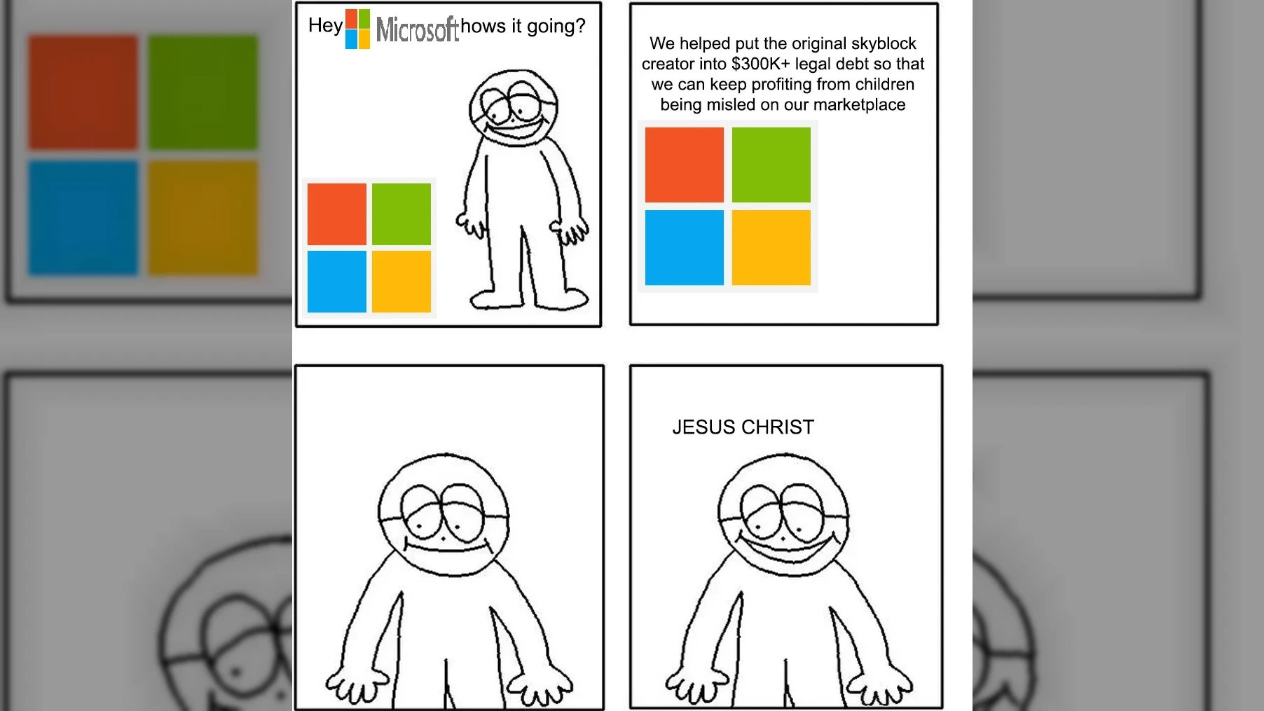 Corrected Skyblock drama meme. People are spreading misinformation over Mojang.