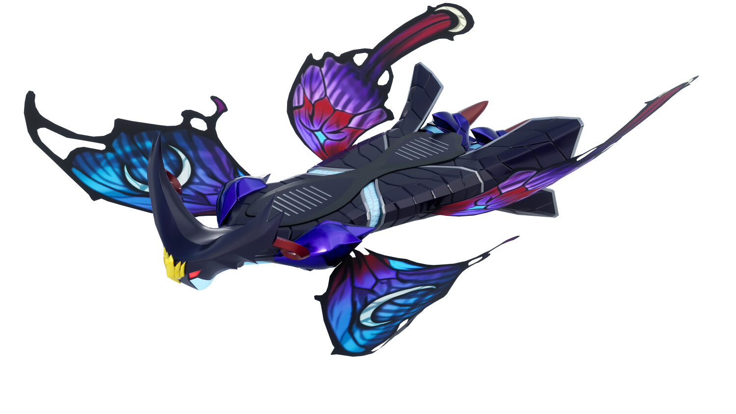 파랑과 보라색 나비 날개가 달린 베요네타의 머신 Butterfly Witch 렌더 이미지