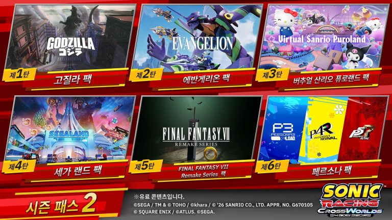 '소닉 레이싱 크로스월드' 시즌 패스 2 6종 확정… 산리오·FF7 리메이크·페르소나 합류, 디지털판 44,800원